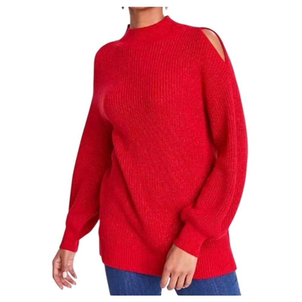 INC International Concepts Women's Cold-Shoulder Sweater in Red Lurex